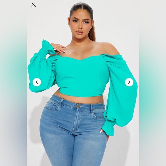 Fashion Nova Vibrant Teal Off-Shoulder Crop Top - Picture 5 of 10